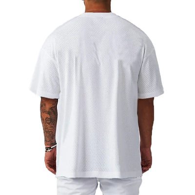 Men's Running T-Shirts Oversized Fitness Half Sleeve T Shirt Summer Gym Muscle Up Mesh Quick Dry Breathable Loose Sport Clothing