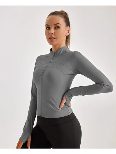 Women Zip Fitness Clothes Long Sleeve Solid Color Sports Jacket Gym Clothes Woman Yoga Shirt Quick Dry Top Sunscreen Sportswear