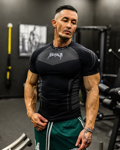 2025 YOUNGAL New Men's Fitness T-shirts clothing  sports Tshirt tights high elastic training short sleeve fitness man clothing