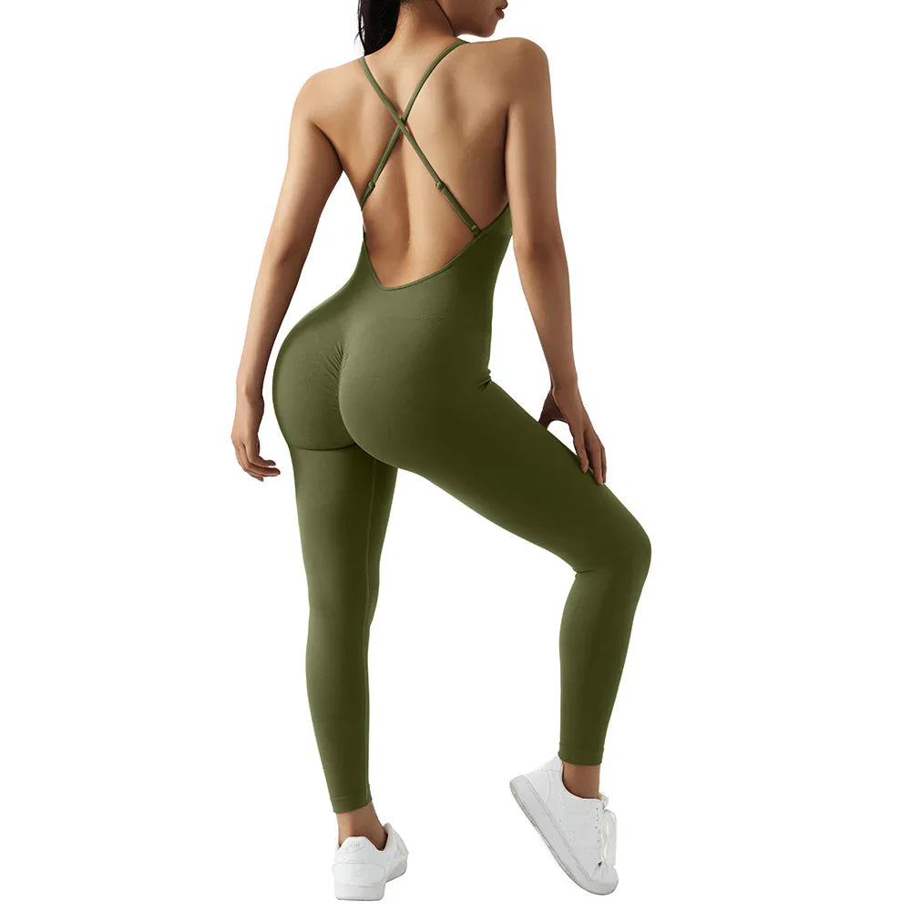 Jumpsuit Women One-piece Outfit  Sleeveless Square Neck  Bodysuit  Casual Streetwear Playsuits Sport Fitness Jumpsuit Women