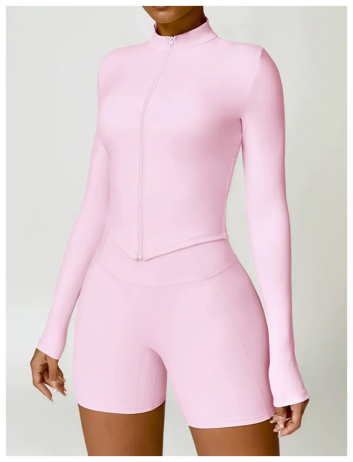 Women's Outdoor Running Fitness Jacket T-shirt Stand Collar Long Sleeve Zipper Yoga Shirts Solid Gym Push Up Workout Tops New