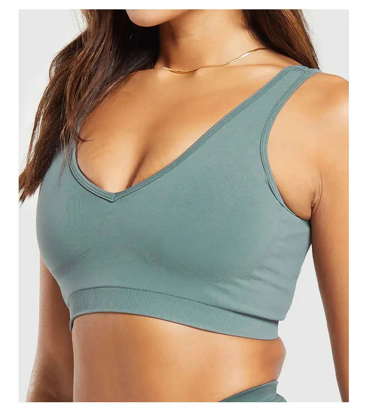 Sports Bra  Seamless Halter Neck Strap Bra Open Back Fitness Yoga Top Bras Support Women Workout Gym Crop Top