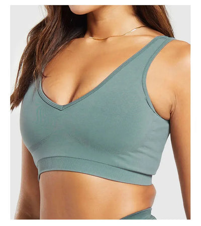 Sports Bra  Seamless Halter Neck Strap Bra Open Back Fitness Yoga Top Bras Support Women Workout Gym Crop Top