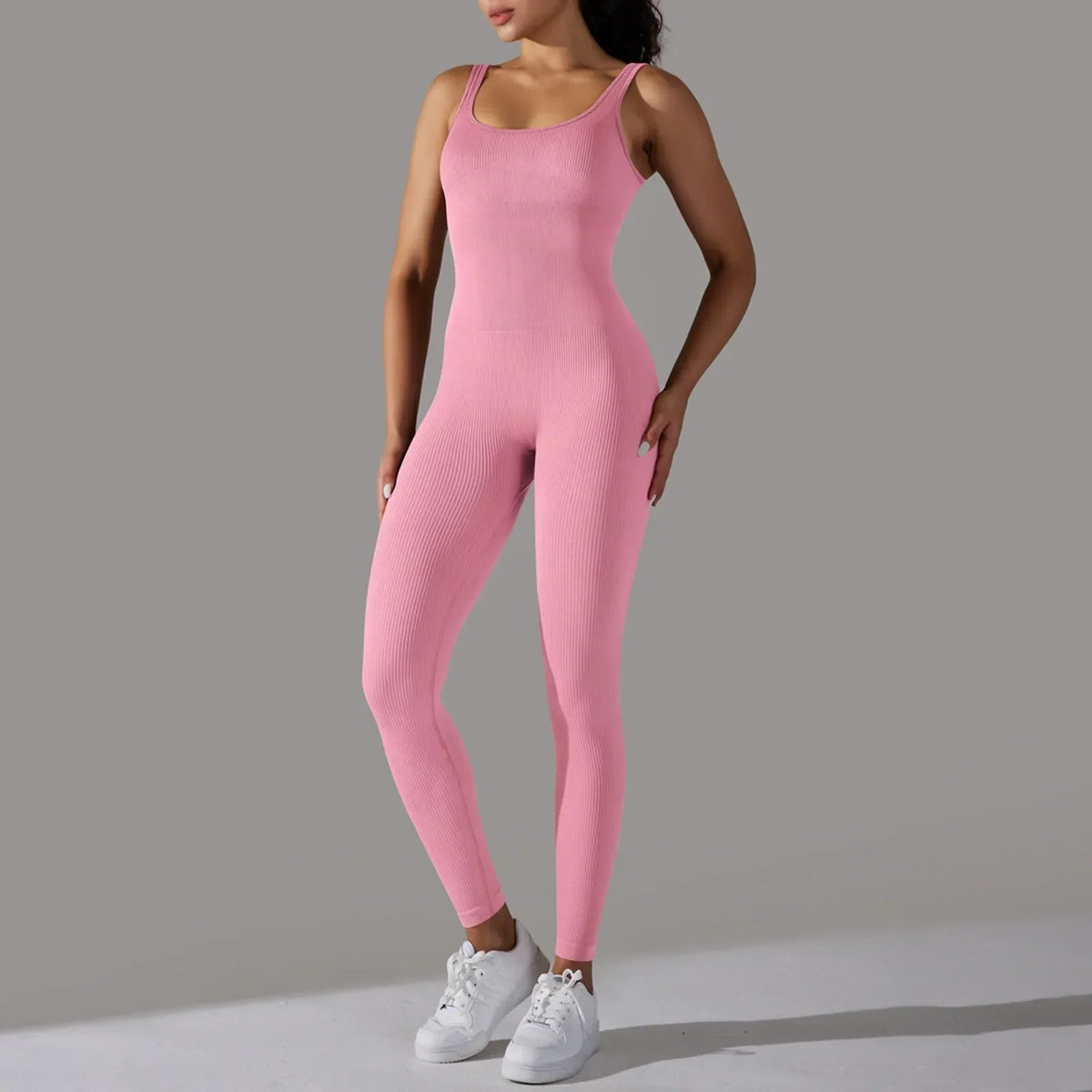 Women's Fitness seamless jumpsuit Solid Color Sports Jumpsuit Fitness Yoga Suit Jumpsuit Set Summer Ribbed Shapewear