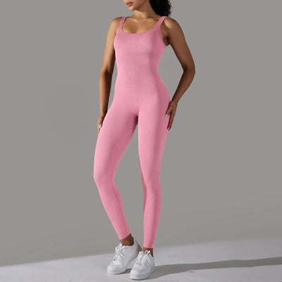Women's Fitness seamless jumpsuit Solid Color Sports Jumpsuit Fitness Yoga Suit Jumpsuit Set Summer Ribbed Shapewear