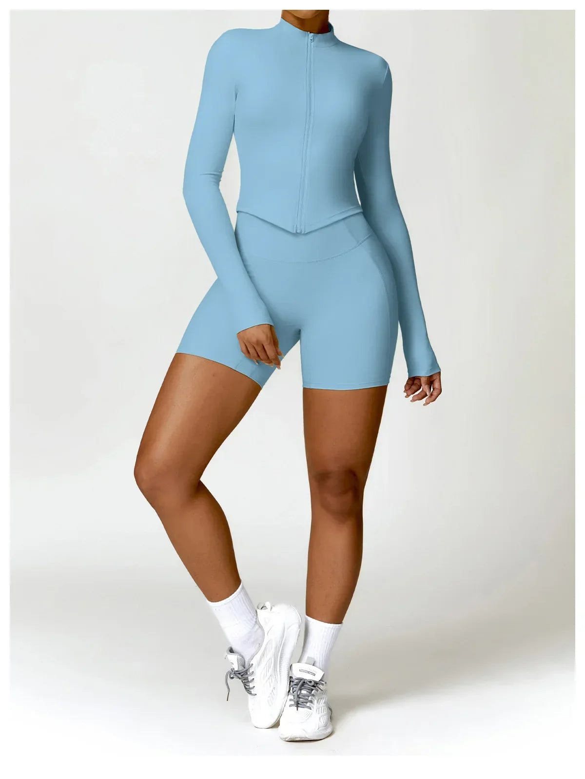 Women's Outdoor Running Fitness Jacket T-shirt Stand Collar Long Sleeve Zipper Yoga Shirts Solid Gym Push Up Workout Tops New