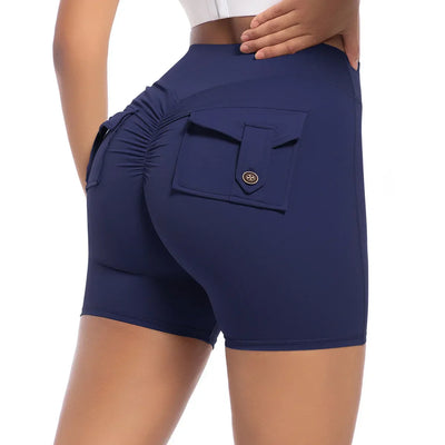 Womens Workout Shorts with Pockets Scrunch Butt Gym Biker Shorts High Waisted Booty Cargo Pants Yoga Running Leggings Activewear