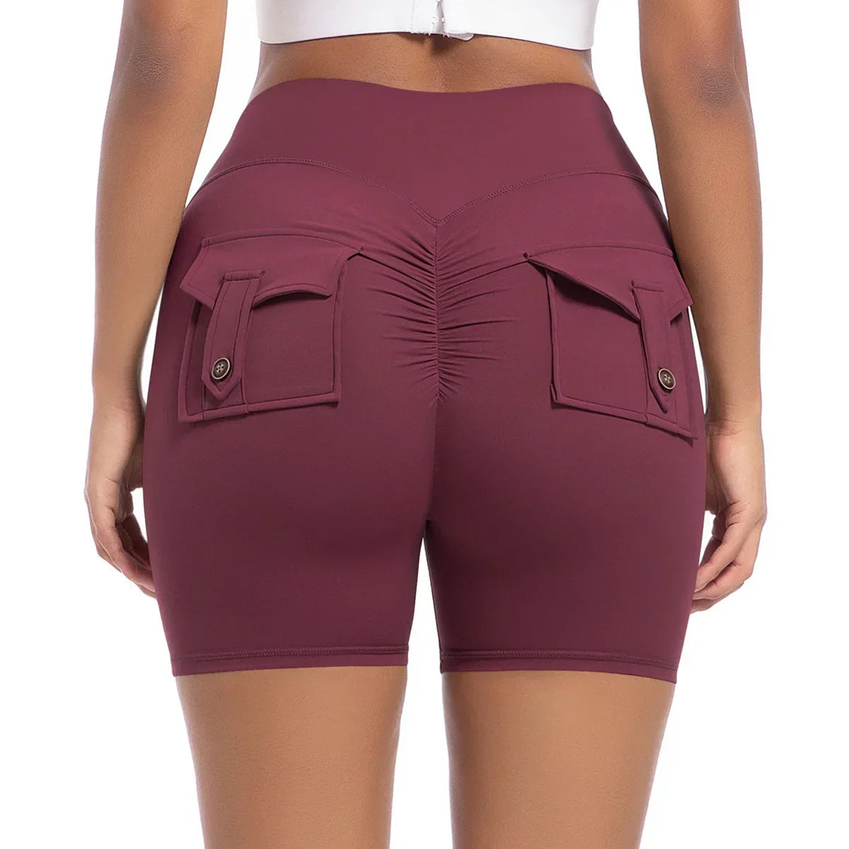 Womens Workout Shorts with Pockets Scrunch Butt Gym Biker Shorts High Waisted Booty Cargo Pants Yoga Running Leggings Activewear