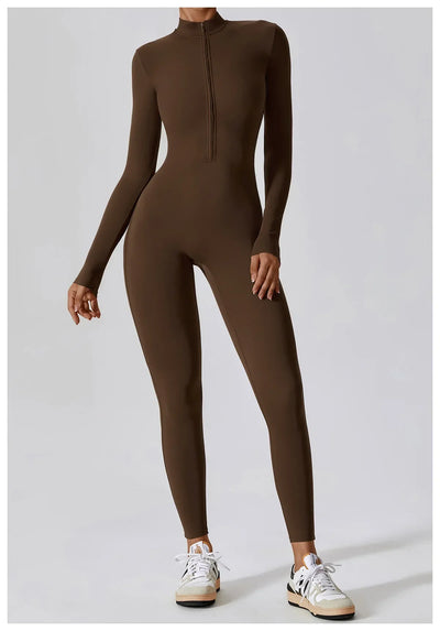 Women's Jumpsuits One-Piece Suit Zipper Long Sleeved Yoga Set Gym Push Up Workout Clothes Fitness Bodysuit Sportswear Tracksuit