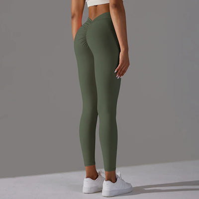 Women Fitness Leggings Workout Gym Running Scrunch Leggings Sexy Back V High Waist Trousers Jogging Active Wear Tight Pants