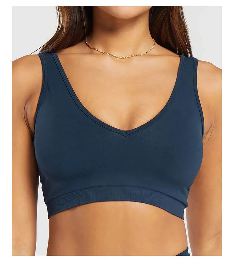 Sports Bra  Seamless Halter Neck Strap Bra Open Back Fitness Yoga Top Bras Support Women Workout Gym Crop Top