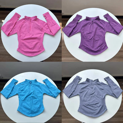 Half Zippy Jacket Women Running Long Sleeves Gym Coats Sports Shirts Gym Fitness Workout Pilates Clothes