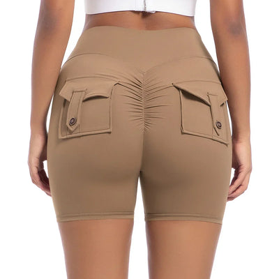 Womens Workout Shorts with Pockets Scrunch Butt Gym Biker Shorts High Waisted Booty Cargo Pants Yoga Running Leggings Activewear