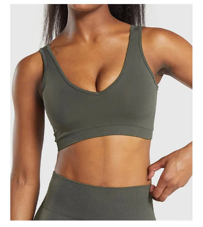 Sports Bra  Seamless Halter Neck Strap Bra Open Back Fitness Yoga Top Bras Support Women Workout Gym Crop Top