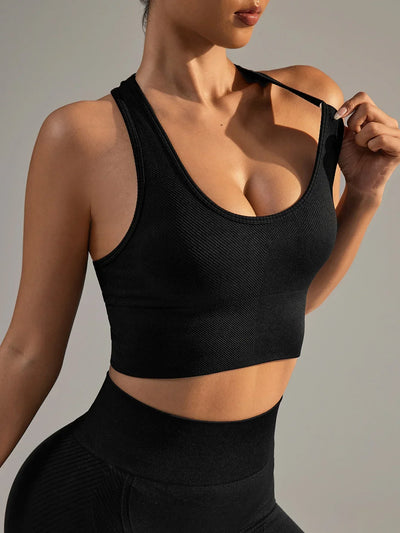 Seamless Sport Bras Gym Top High Intensity Underwear Running Training Yoga Bra Shockproof Ribbed  Fitness Yoga Vest Crop Top