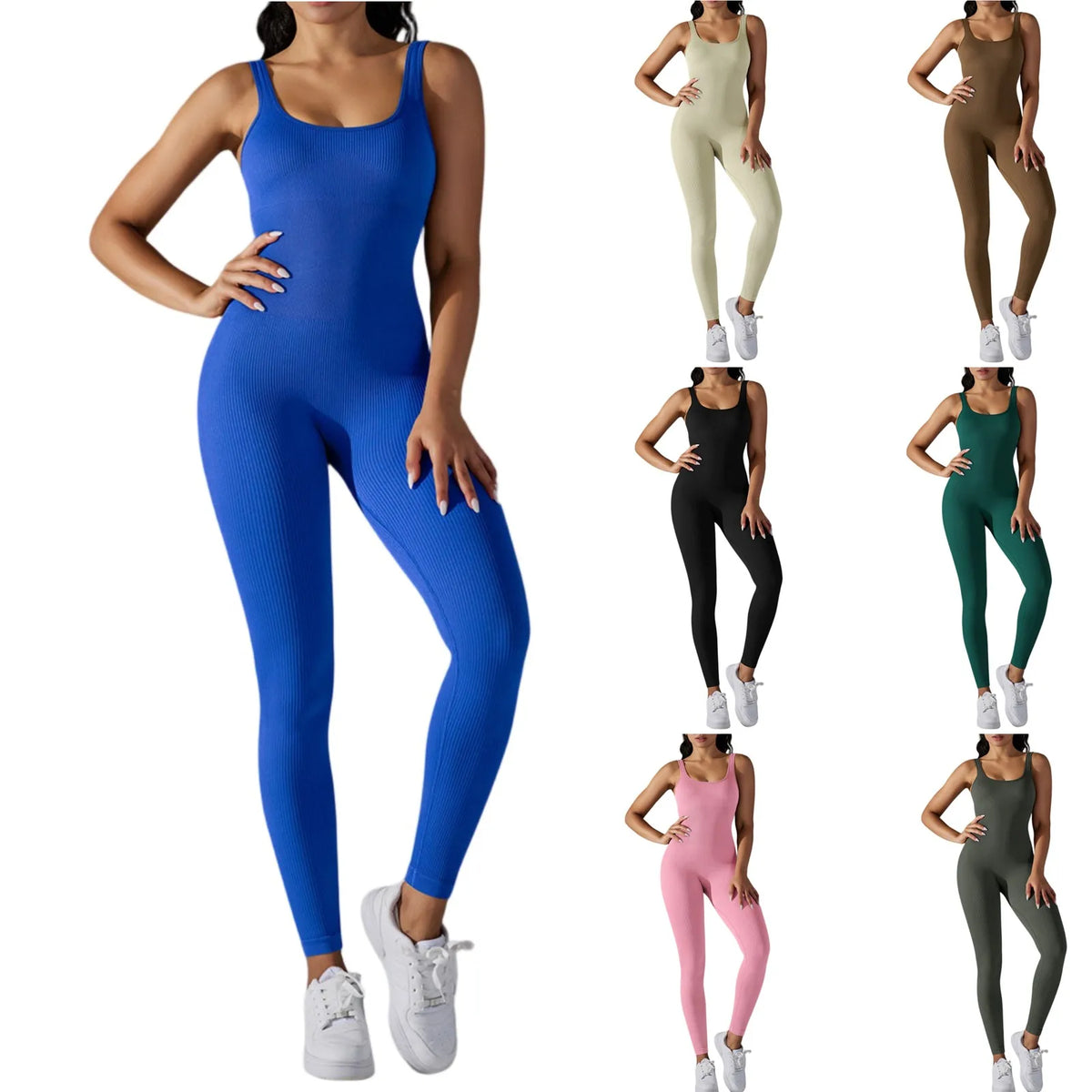 Women's Fitness seamless jumpsuit Solid Color Sports Jumpsuit Fitness Yoga Suit Jumpsuit Set Summer Ribbed Shapewear