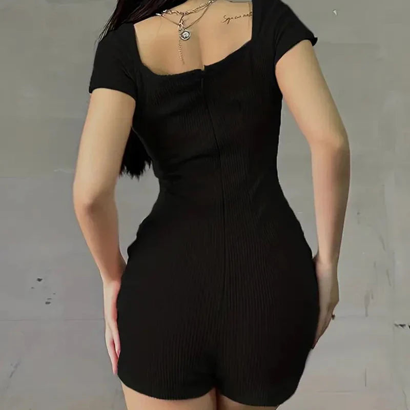 Europe and the United States comfortable fitness wear women's jumpsuit generous collar lift hip slim sexy shorts