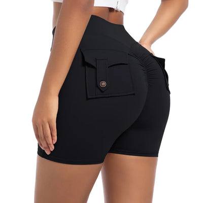 Womens Workout Shorts with Pockets Scrunch Butt Gym Biker Shorts High Waisted Booty Cargo Pants Yoga Running Leggings Activewear