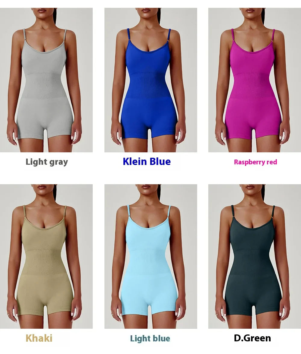 Women's Sexy Slim-Fit Yoga Shorts Jumpsuit Seamless Back Workout Bodysuit Breathable Quick-Dry Gym Running Pilates Fitness yoga