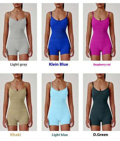 Women's Sexy Slim-Fit Yoga Shorts Jumpsuit Seamless Back Workout Bodysuit Breathable Quick-Dry Gym Running Pilates Fitness yoga