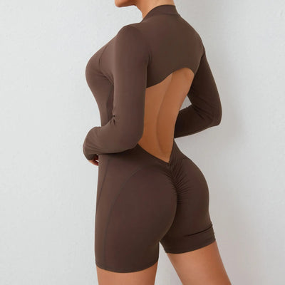 Women Gym Suits Women V Back Scrunch Whole Suit Push Up Sports Suit Women Fitness Suit with Zipper Training Clothes One-Piece