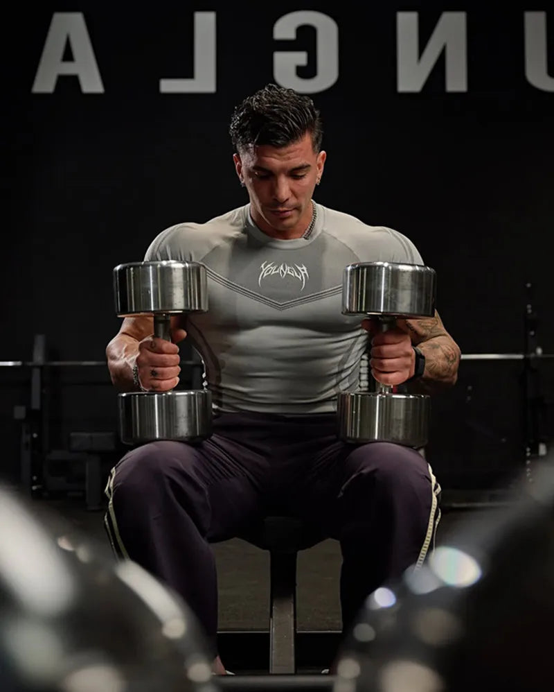 2025 YOUNGAL New Men's Fitness T-shirts clothing  sports Tshirt tights high elastic training short sleeve fitness man clothing