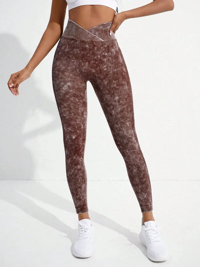 Women Gym Crossover Waist Leggings Butt Lifting Fitness Athletic Workout Yoga Pants Outdoor Sports Tights