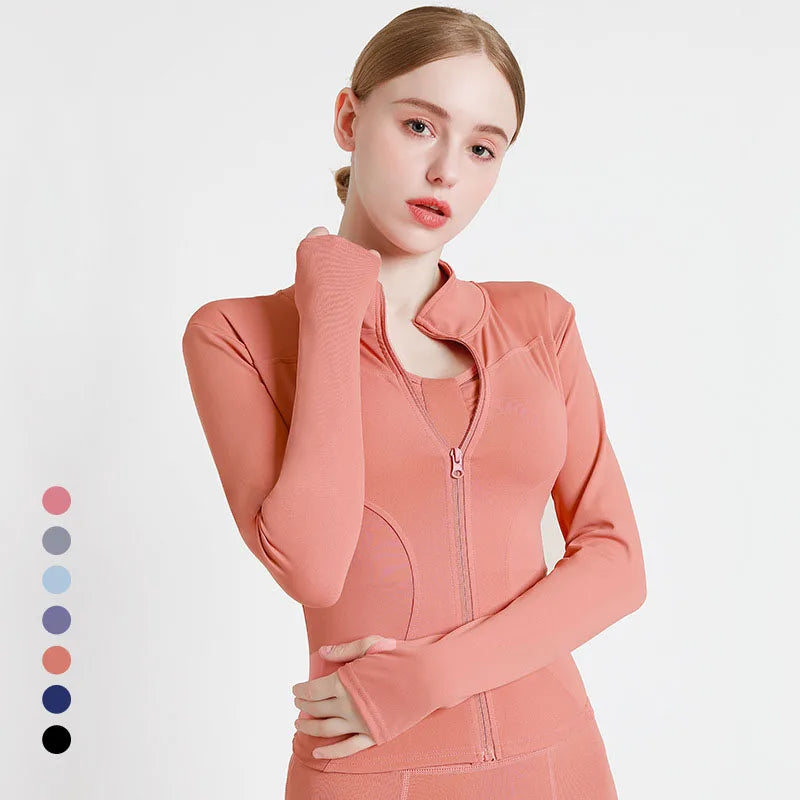 2025 Women Sport Jacket Zipper Yoga Coat Clothes Quick Dry Fitness Jacket Running Hoodies Thumb Hole Sportwear Gym Workout Top ﻿