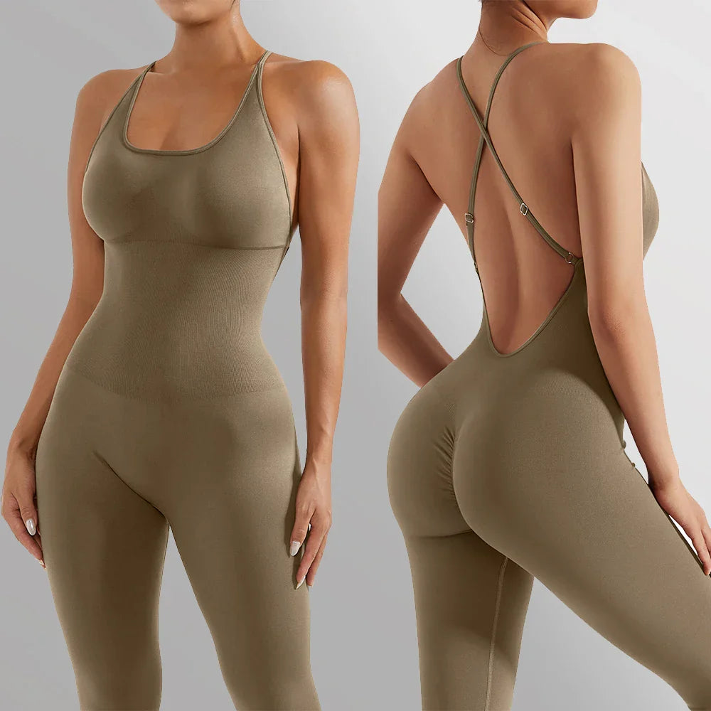 Jumpsuit Women One-piece Outfit  Sleeveless Square Neck  Bodysuit  Casual Streetwear Playsuits Sport Fitness Jumpsuit Women