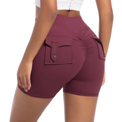 Womens Workout Shorts with Pockets Scrunch Butt Gym Biker Shorts High Waisted Booty Cargo Pants Yoga Running Leggings Activewear