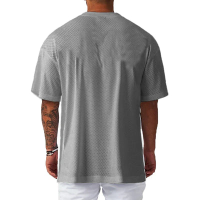 Men's Running T-Shirts Oversized Fitness Half Sleeve T Shirt Summer Gym Muscle Up Mesh Quick Dry Breathable Loose Sport Clothing