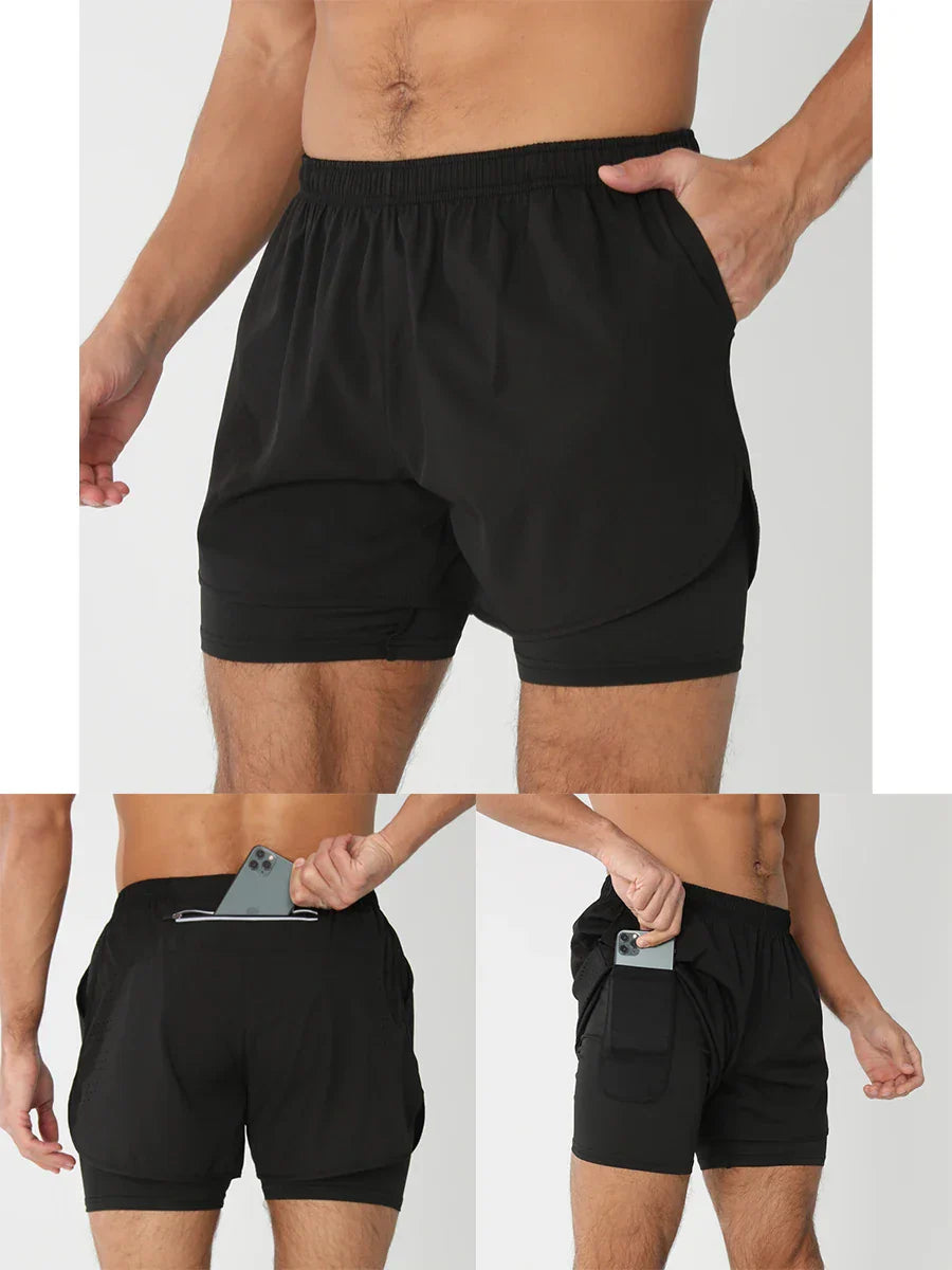 2025New Men Running Shorts Gym Sports Shorts 2 In 1 Quick Dry Workout Training Gym Fitness Jogging Short Pants Summer Men Shorts