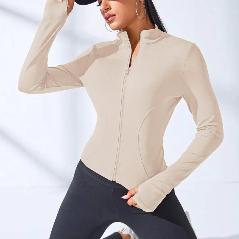 Women Workout Sports Yoga Jacket Slim Fitness Clothes Body Sculpting Zipper Yoga Jacket Jogger Tops Training Running Coat