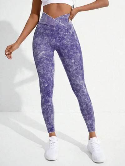 Women Gym Crossover Waist Leggings Butt Lifting Fitness Athletic Workout Yoga Pants Outdoor Sports Tights