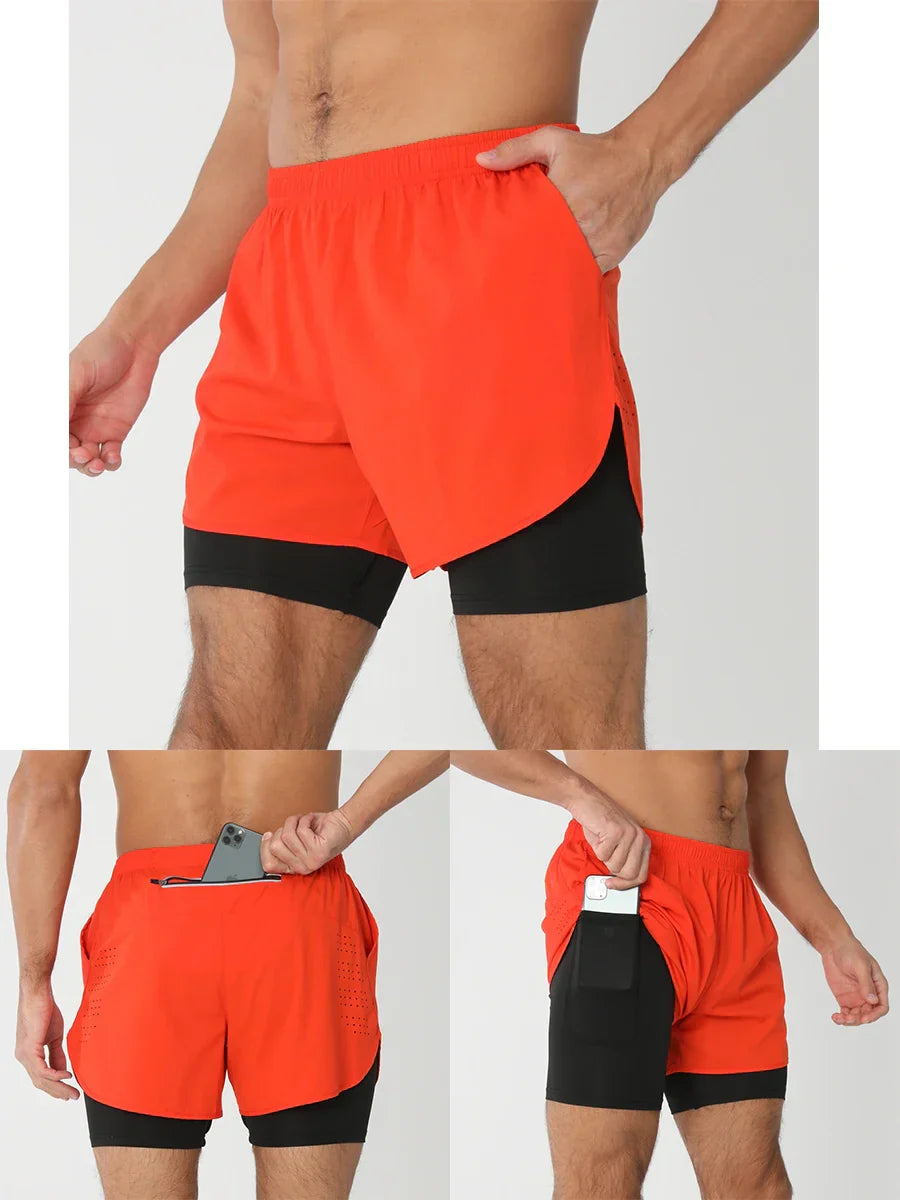 2025New Men Running Shorts Gym Sports Shorts 2 In 1 Quick Dry Workout Training Gym Fitness Jogging Short Pants Summer Men Shorts
