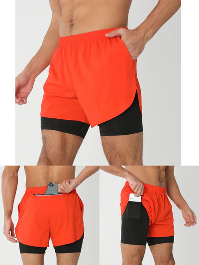 2025New Men Running Shorts Gym Sports Shorts 2 In 1 Quick Dry Workout Training Gym Fitness Jogging Short Pants Summer Men Shorts