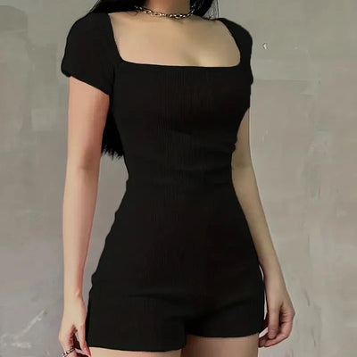 Europe and the United States comfortable fitness wear women's jumpsuit generous collar lift hip slim sexy shorts