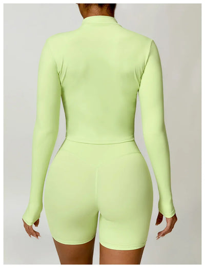 Women's Outdoor Running Fitness Jacket T-shirt Stand Collar Long Sleeve Zipper Yoga Shirts Solid Gym Push Up Workout Tops New