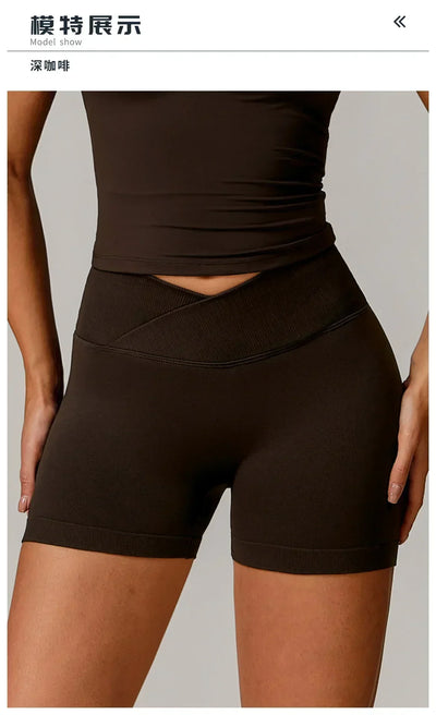 Women's fitness shorts  high-waisted buttock-lifting  tight  quick-drying  sporty yoga three-quarter shorts