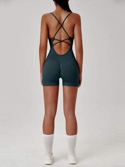 Women's Sexy Slim-Fit Yoga Shorts Jumpsuit Seamless Back Workout Bodysuit Breathable Quick-Dry Gym Running Pilates Fitness yoga