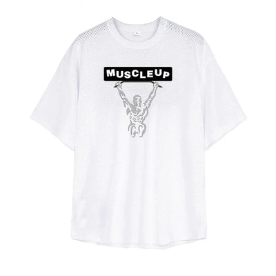 Men's Running T-Shirts Oversized Fitness Half Sleeve T Shirt Summer Gym Muscle Up Mesh Quick Dry Breathable Loose Sport Clothing