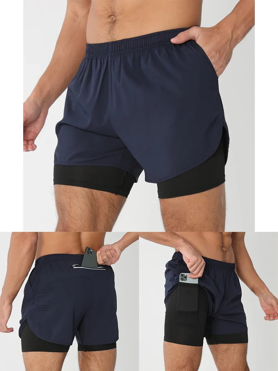 2025New Men Running Shorts Gym Sports Shorts 2 In 1 Quick Dry Workout Training Gym Fitness Jogging Short Pants Summer Men Shorts
