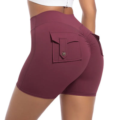 Womens Workout Shorts with Pockets Scrunch Butt Gym Biker Shorts High Waisted Booty Cargo Pants Yoga Running Leggings Activewear
