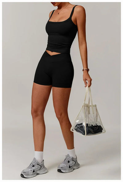 Women's fitness shorts  high-waisted buttock-lifting  tight  quick-drying  sporty yoga three-quarter shorts