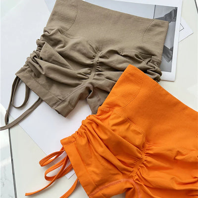 Women Sports Shorts Yoga Pant Drawstring High Waist Push Up Leggings Scrunch Shorts Sport Fitness Workout Butt Lifting Gym Short