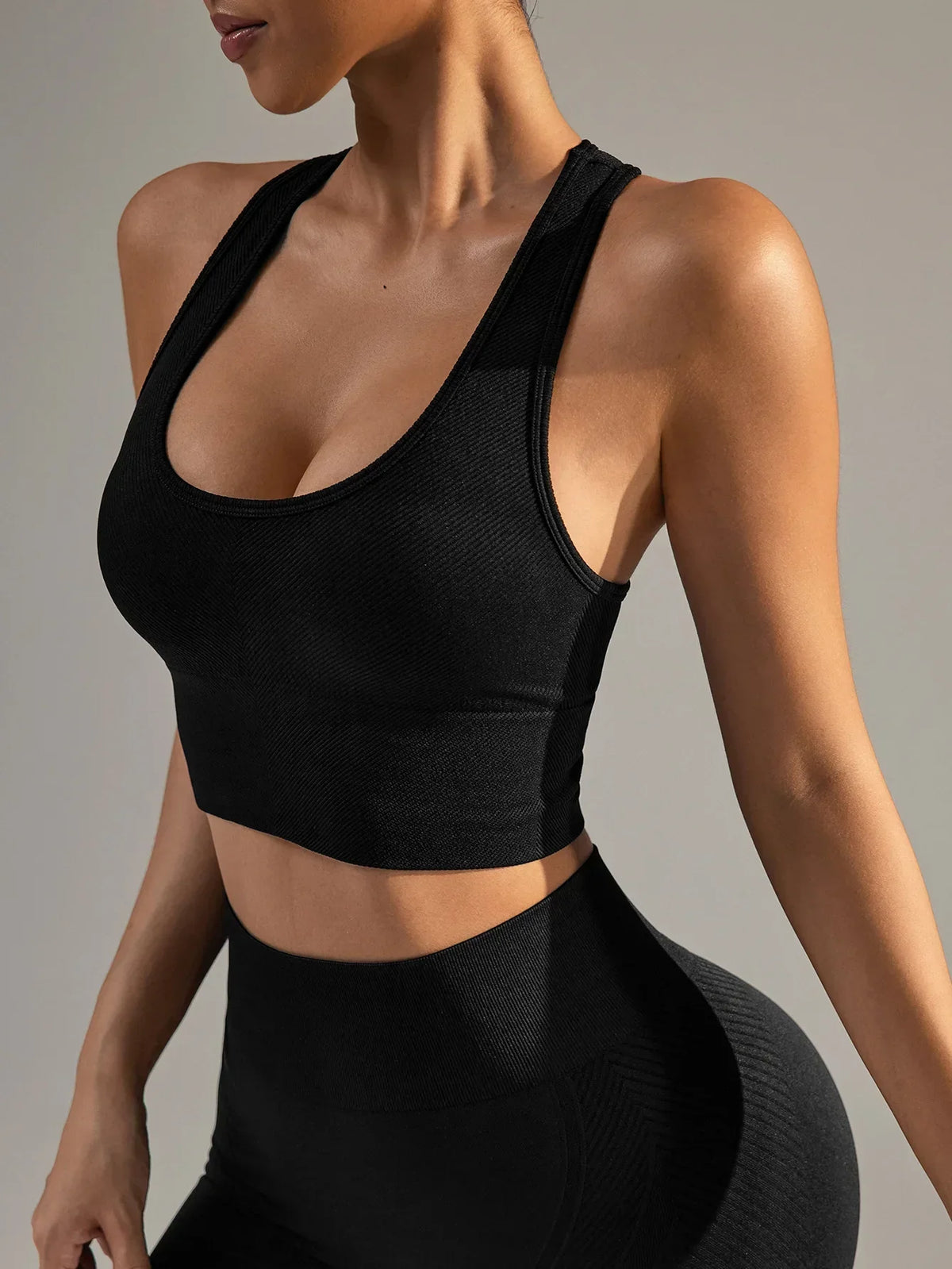 Seamless Sport Bras Gym Top High Intensity Underwear Running Training Yoga Bra Shockproof Ribbed  Fitness Yoga Vest Crop Top