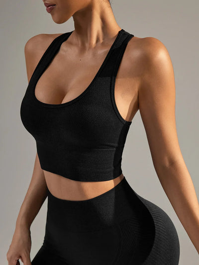 Seamless Sport Bras Gym Top High Intensity Underwear Running Training Yoga Bra Shockproof Ribbed  Fitness Yoga Vest Crop Top