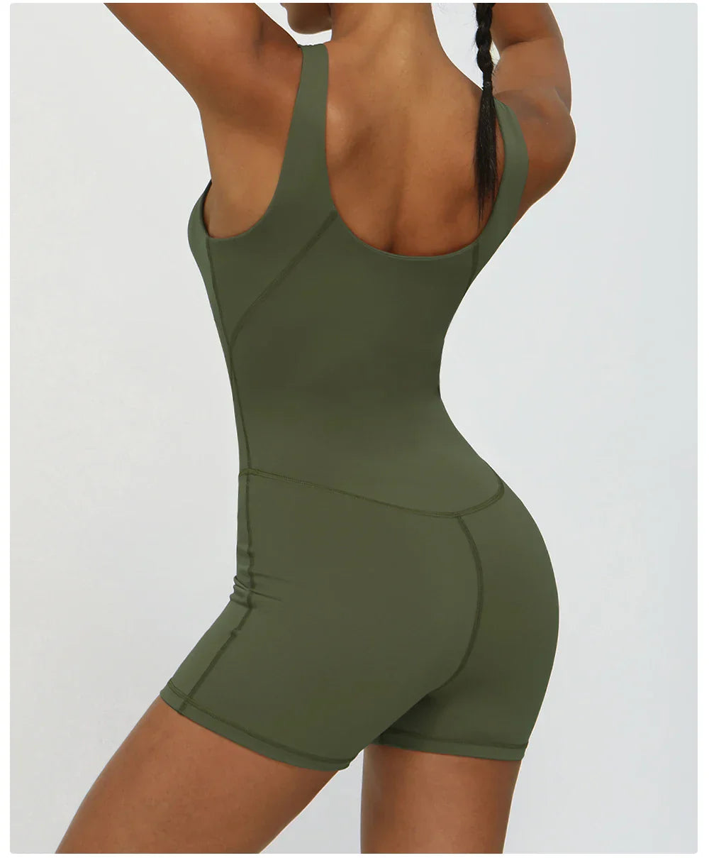 Women Fitness Jumpsuit Sleeveless Shorts Set Tank Top Yoga Gym Activewear Training Running Jumpsuit
