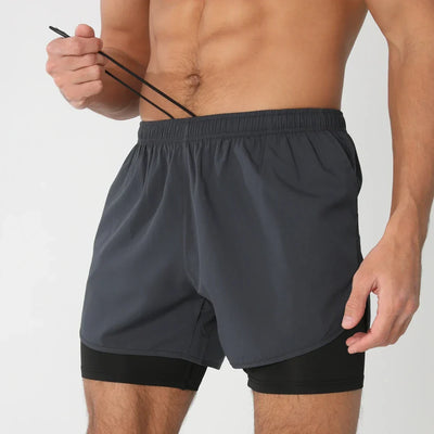 2025New Men Running Shorts Gym Sports Shorts 2 In 1 Quick Dry Workout Training Gym Fitness Jogging Short Pants Summer Men Shorts