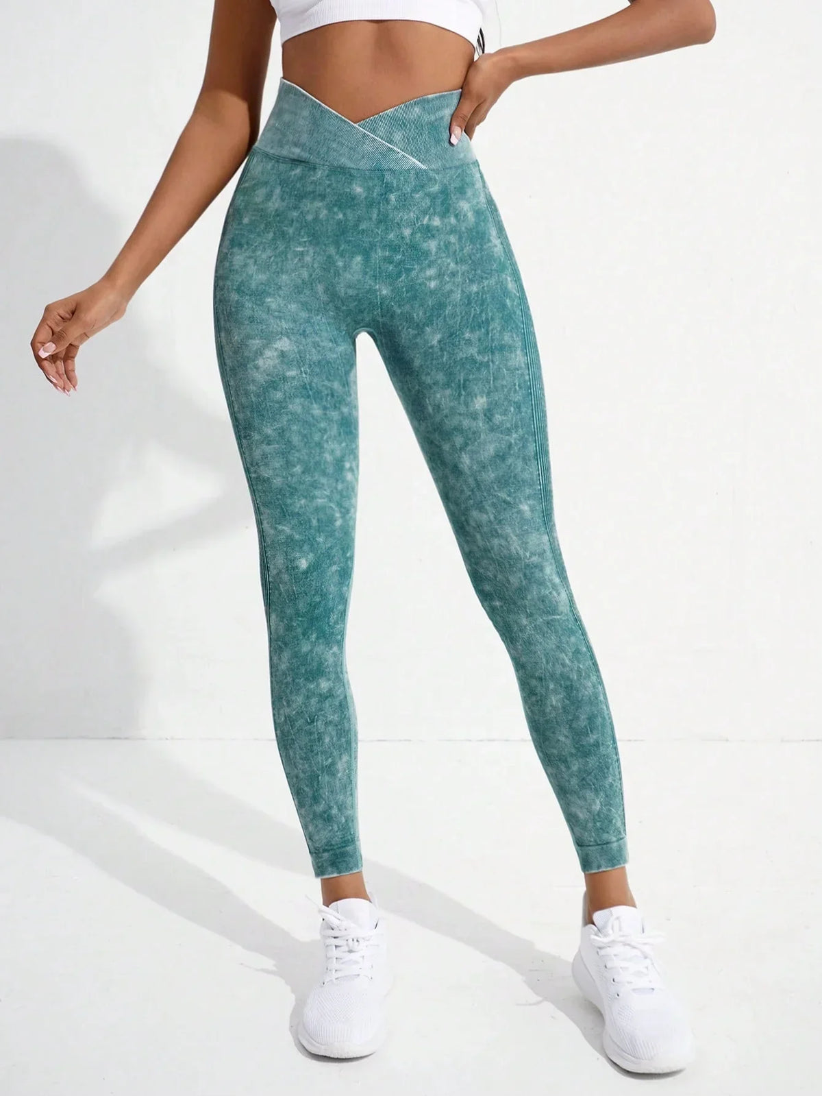 Women Gym Crossover Waist Leggings Butt Lifting Fitness Athletic Workout Yoga Pants Outdoor Sports Tights